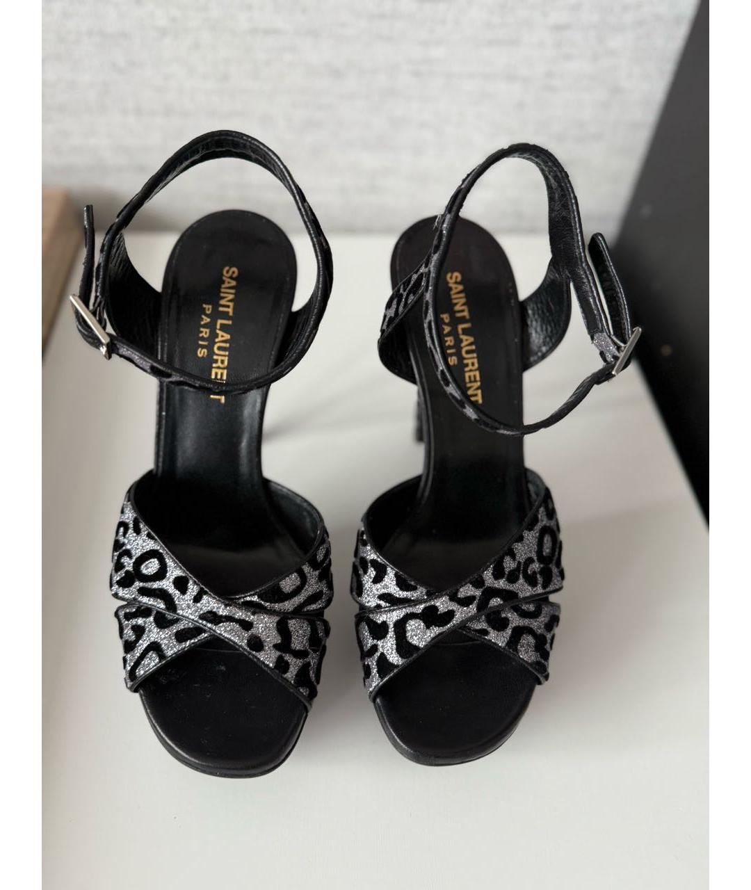 SAINT LAURENT Черные кожаные босоножки, фото 2
