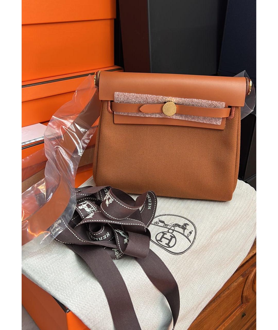 HERMES Коричневая тканевая сумка через плечо, фото 3
