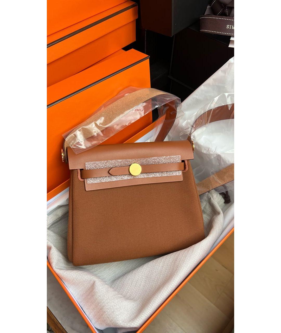 HERMES Коричневая тканевая сумка через плечо, фото 2