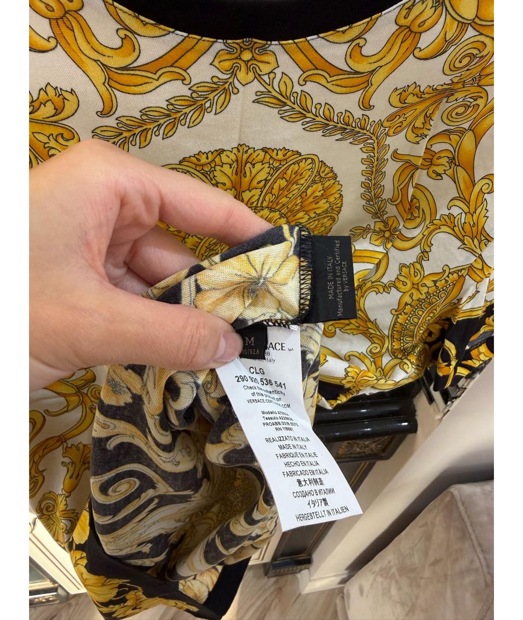 VERSACE Желтая хлопковая футболка, фото 4