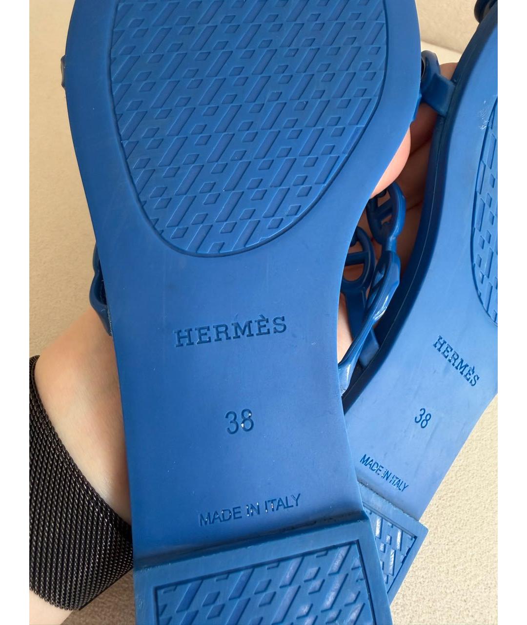 HERMES Синие резиновые шлепанцы, фото 6