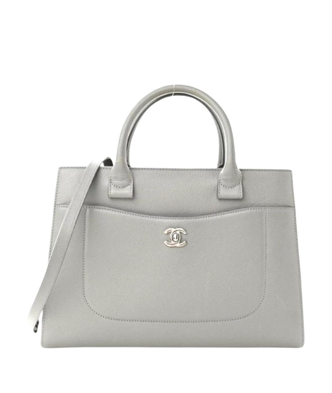CHANEL Серая кожаная сумка с короткими ручками, фото 1
