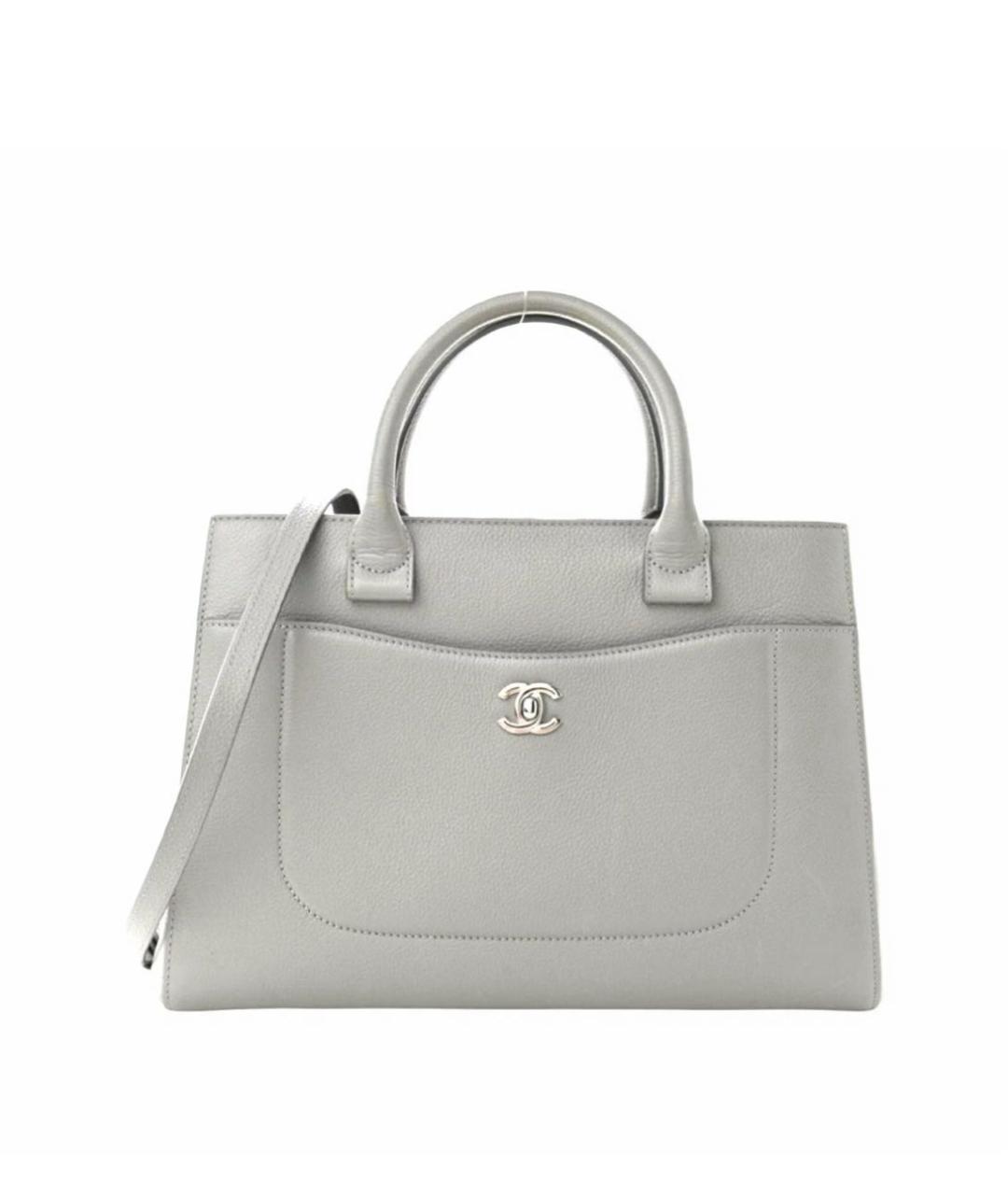 CHANEL Серая кожаная сумка с короткими ручками, фото 9