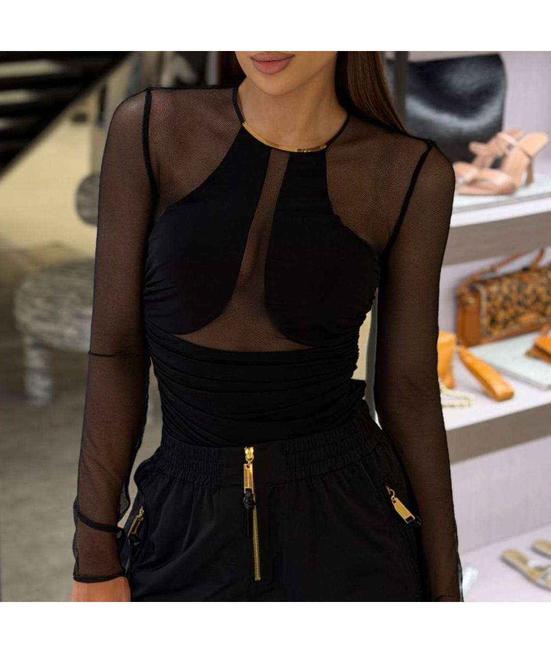 ELISABETTA FRANCHI Черная сетчатая майка, фото 3