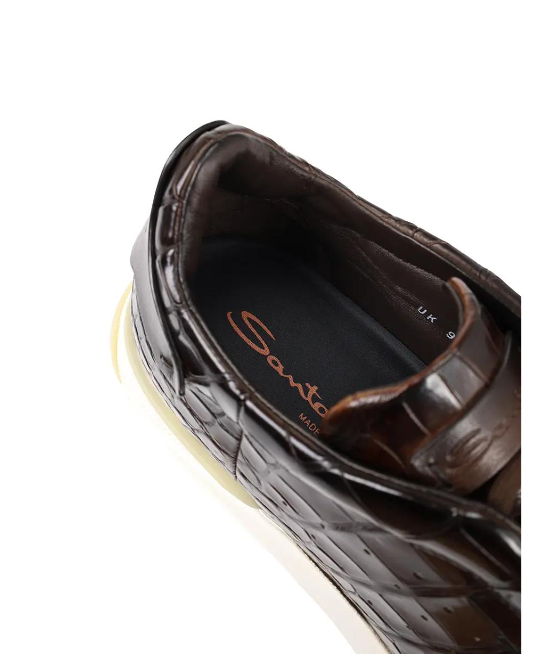 SANTONI Коричневые кожаные низкие кроссовки / кеды, фото 6
