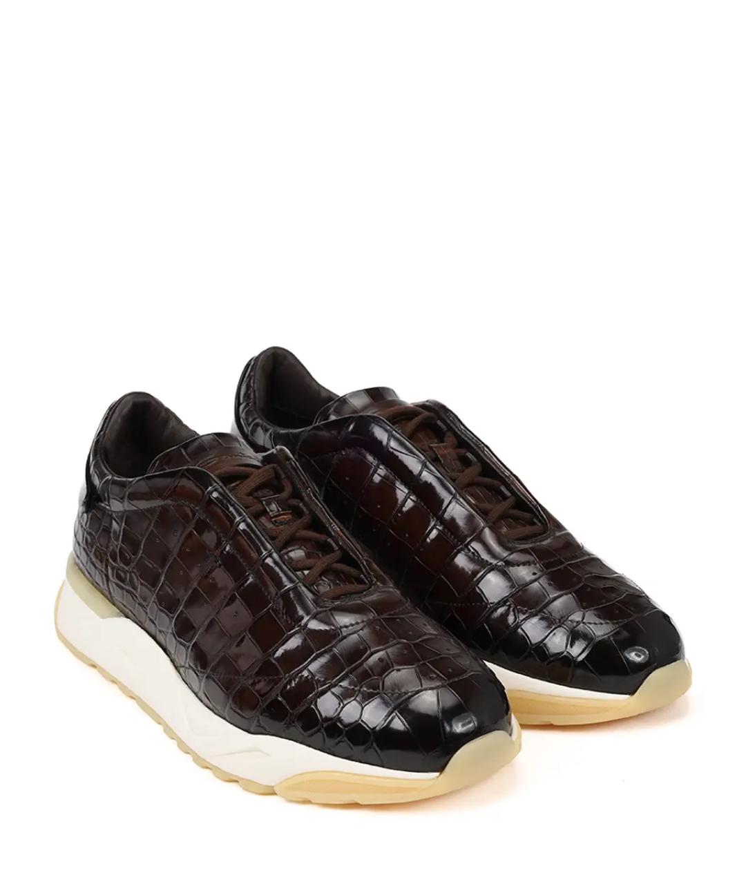 SANTONI Коричневые кожаные низкие кроссовки / кеды, фото 2
