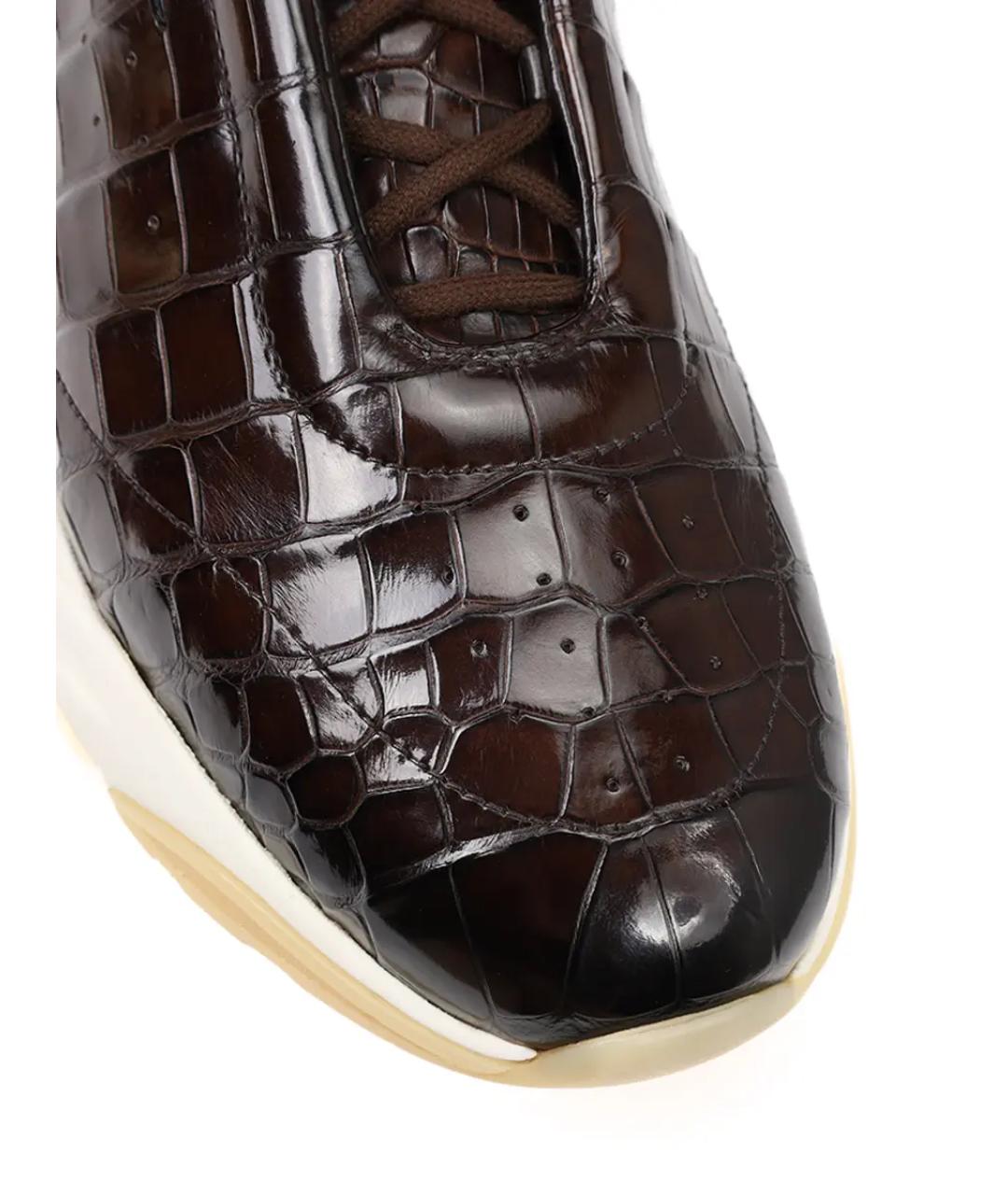 SANTONI Коричневые кожаные низкие кроссовки / кеды, фото 5