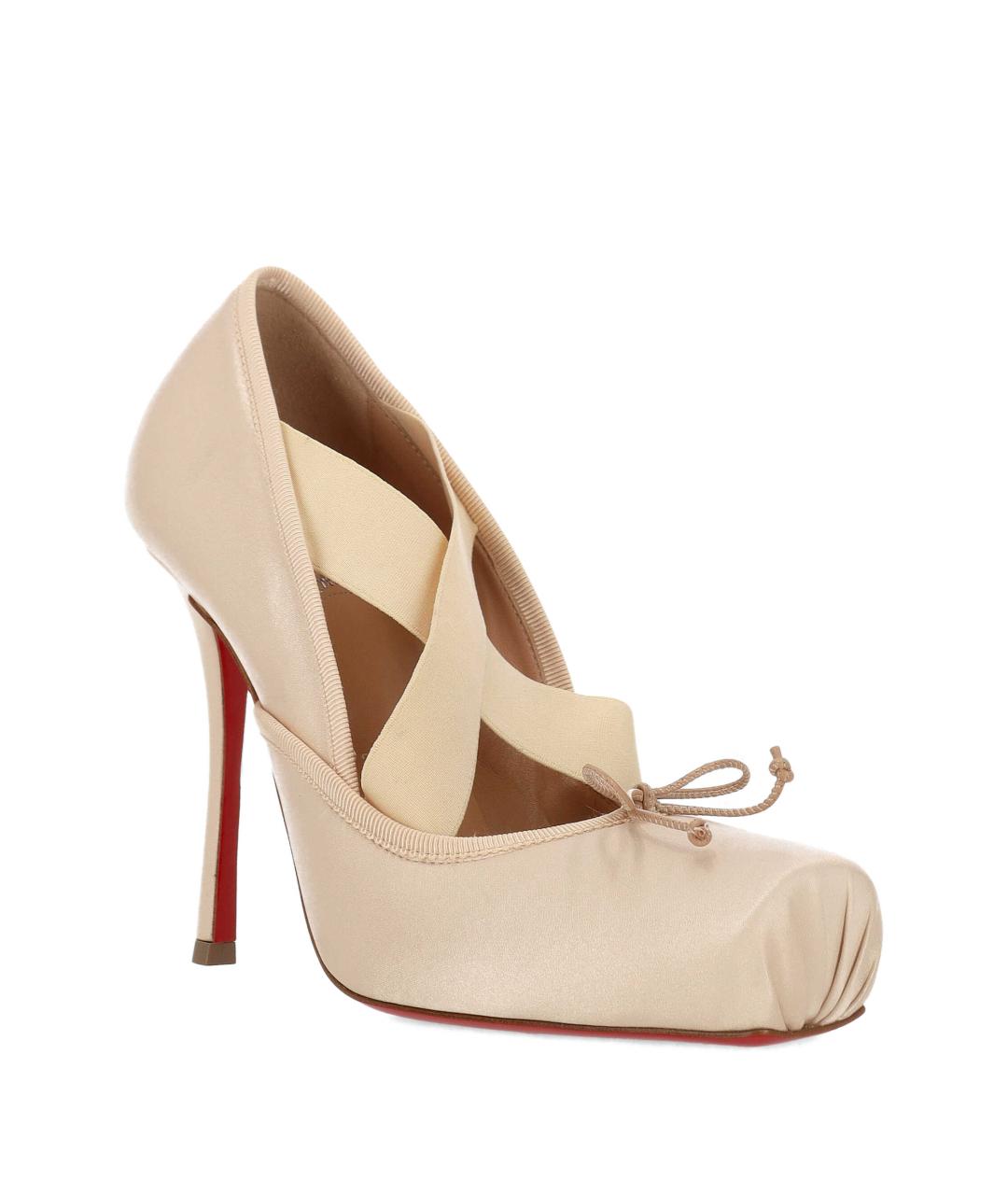 CHRISTIAN LOUBOUTIN Бежевые текстильные туфли, фото 2
