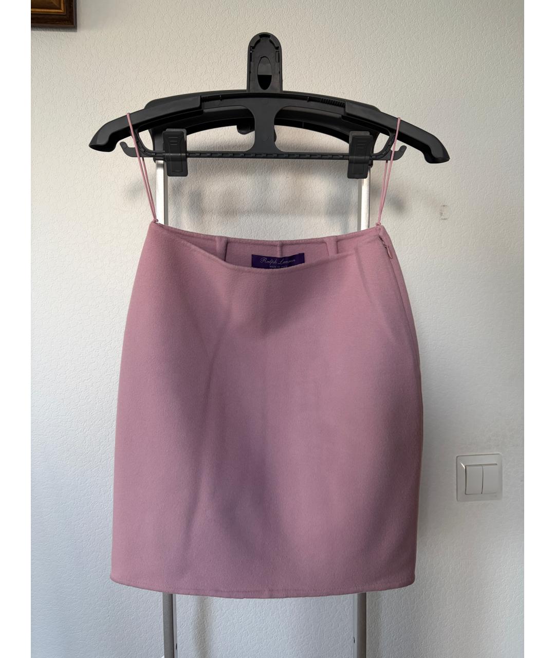 RALPH LAUREN PURPLE LABEL Розовая кашемировая юбка мини, фото 2