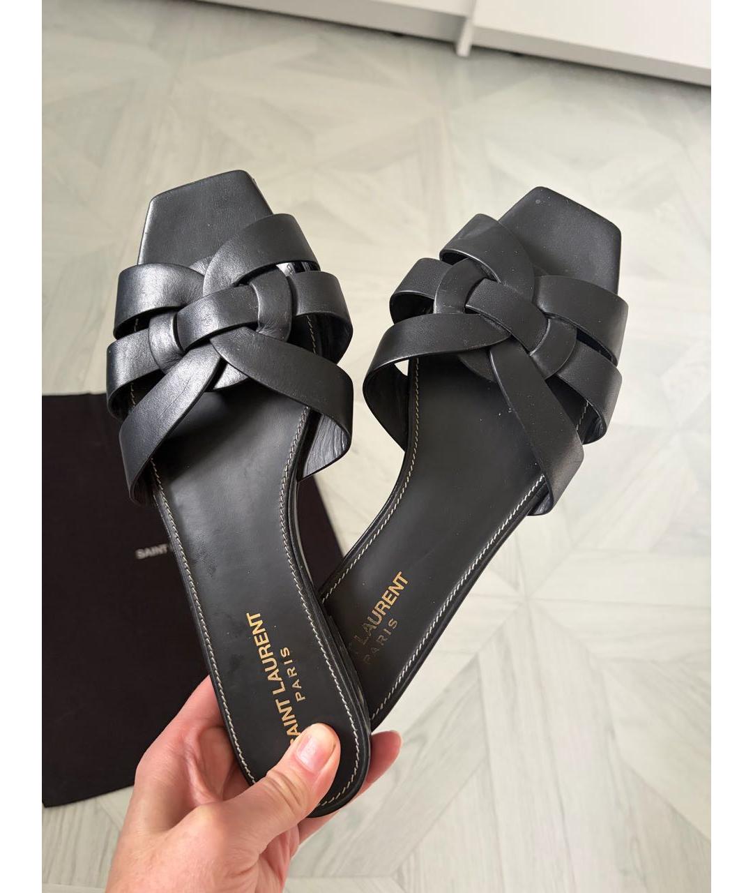 SAINT LAURENT Черные кожаные босоножки, фото 2