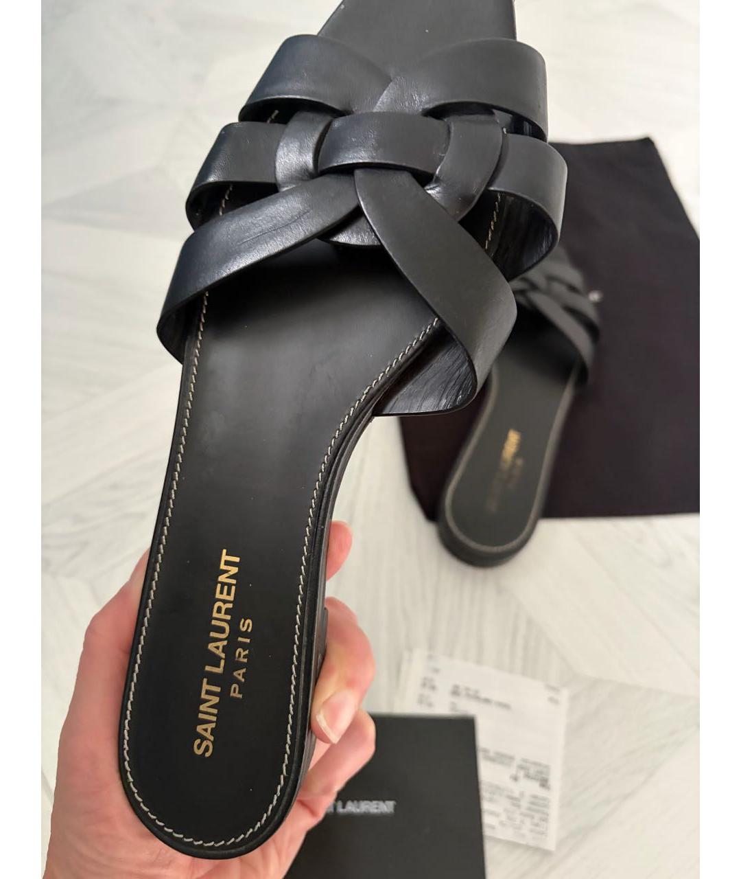 SAINT LAURENT Черные кожаные босоножки, фото 3