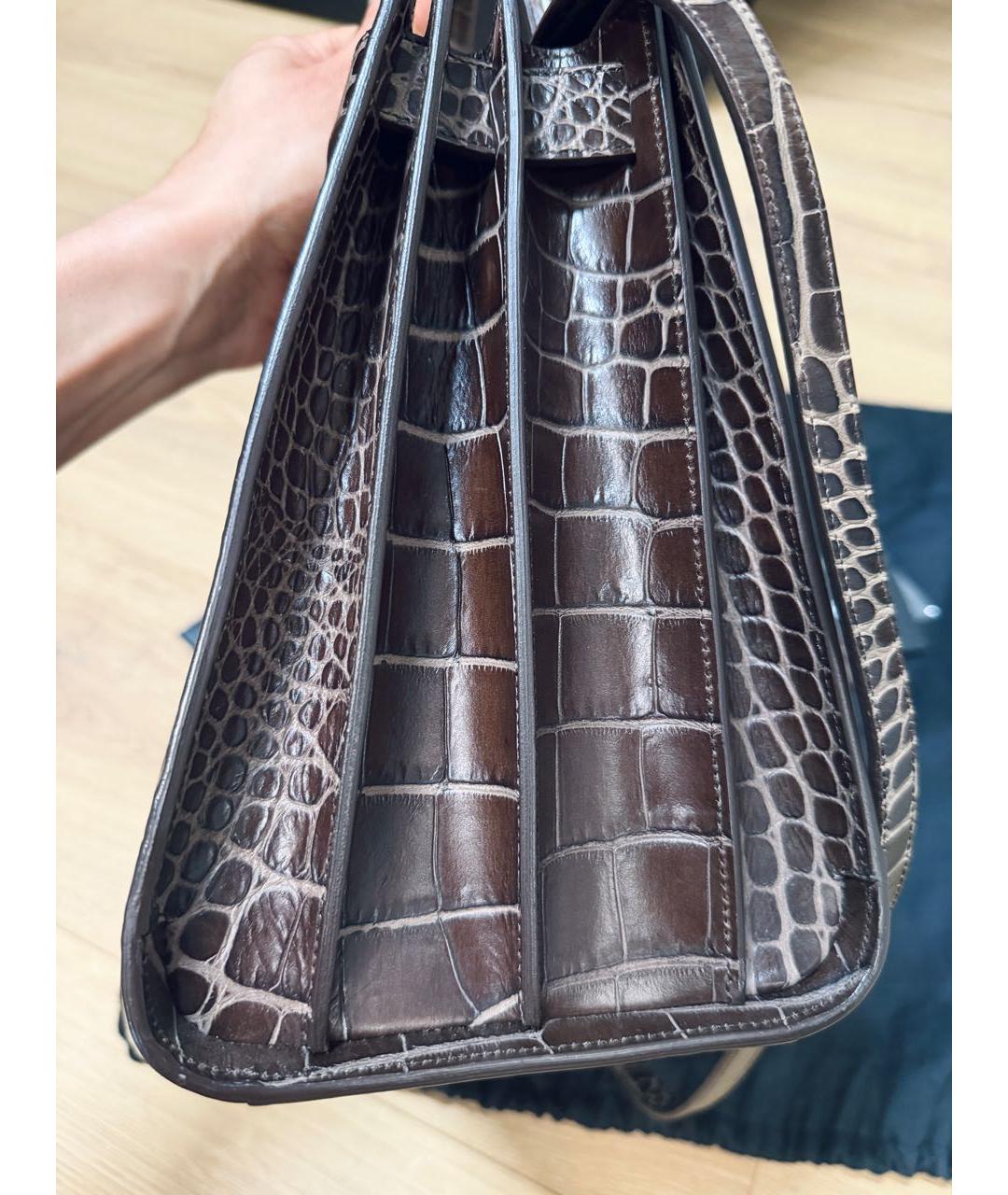 SAINT LAURENT Коричневая кожаная сумка тоут, фото 4