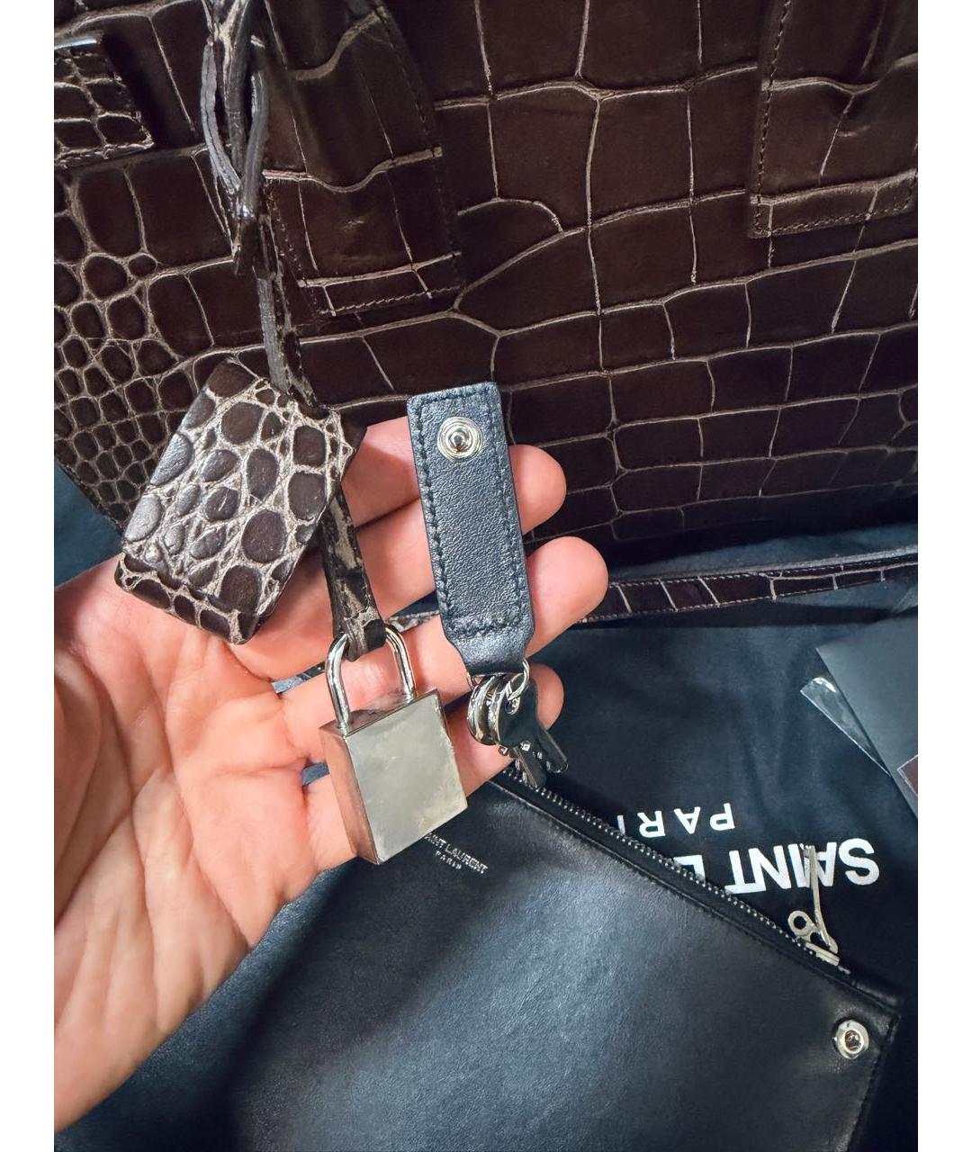 SAINT LAURENT Коричневая кожаная сумка тоут, фото 8