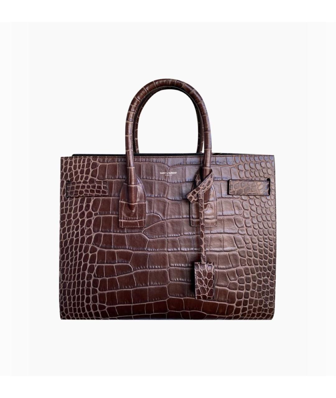 SAINT LAURENT Коричневая кожаная сумка тоут, фото 1