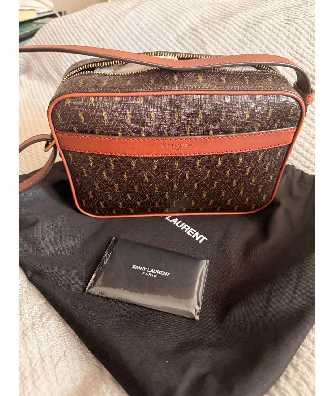 SAINT LAURENT Коричневая сумка через плечо из искусственной кожи, фото 5