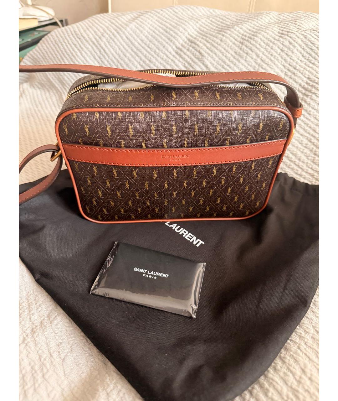 SAINT LAURENT Коричневая сумка через плечо из искусственной кожи, фото 8