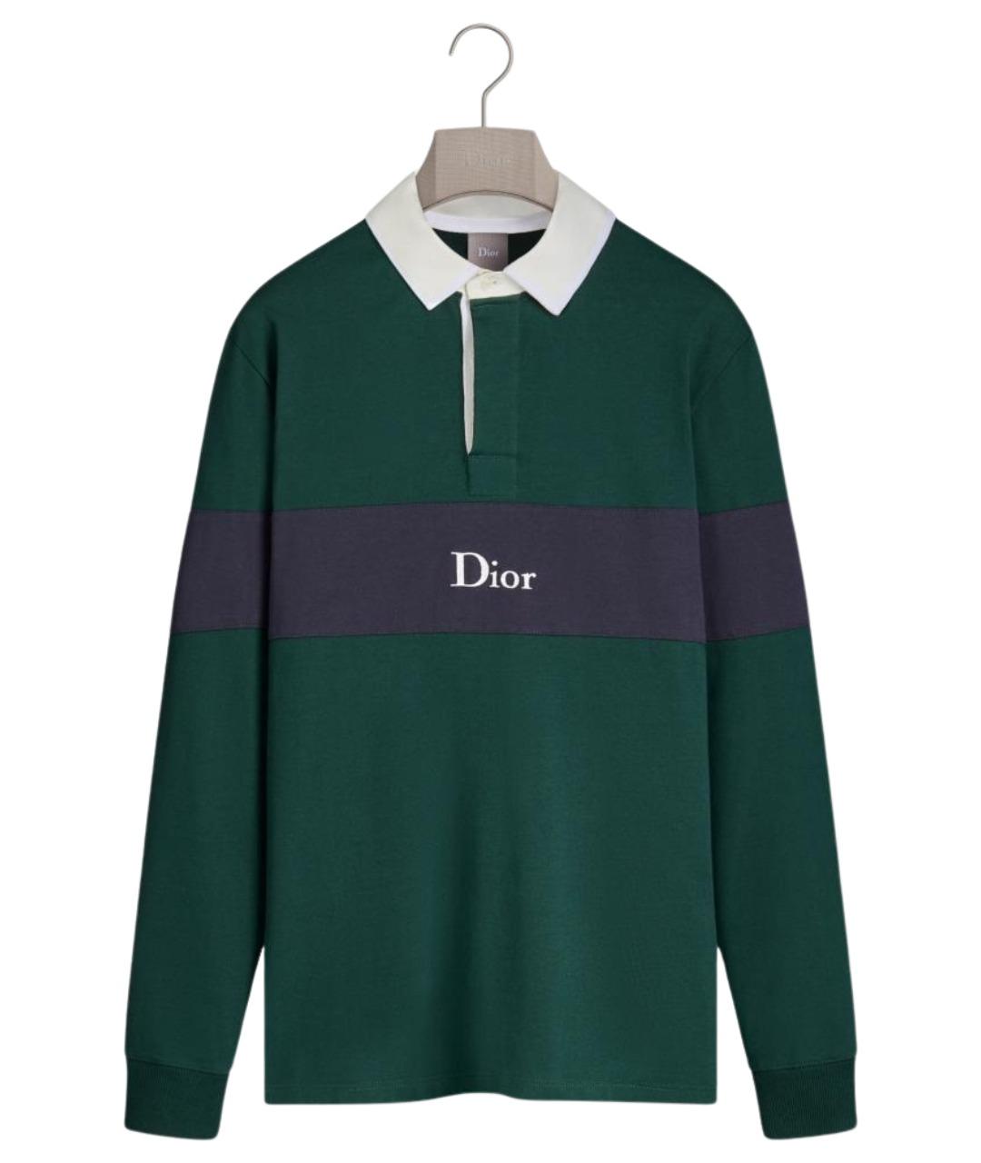 CHRISTIAN DIOR Зеленое хлопковое поло с длинным рукавом, фото 1