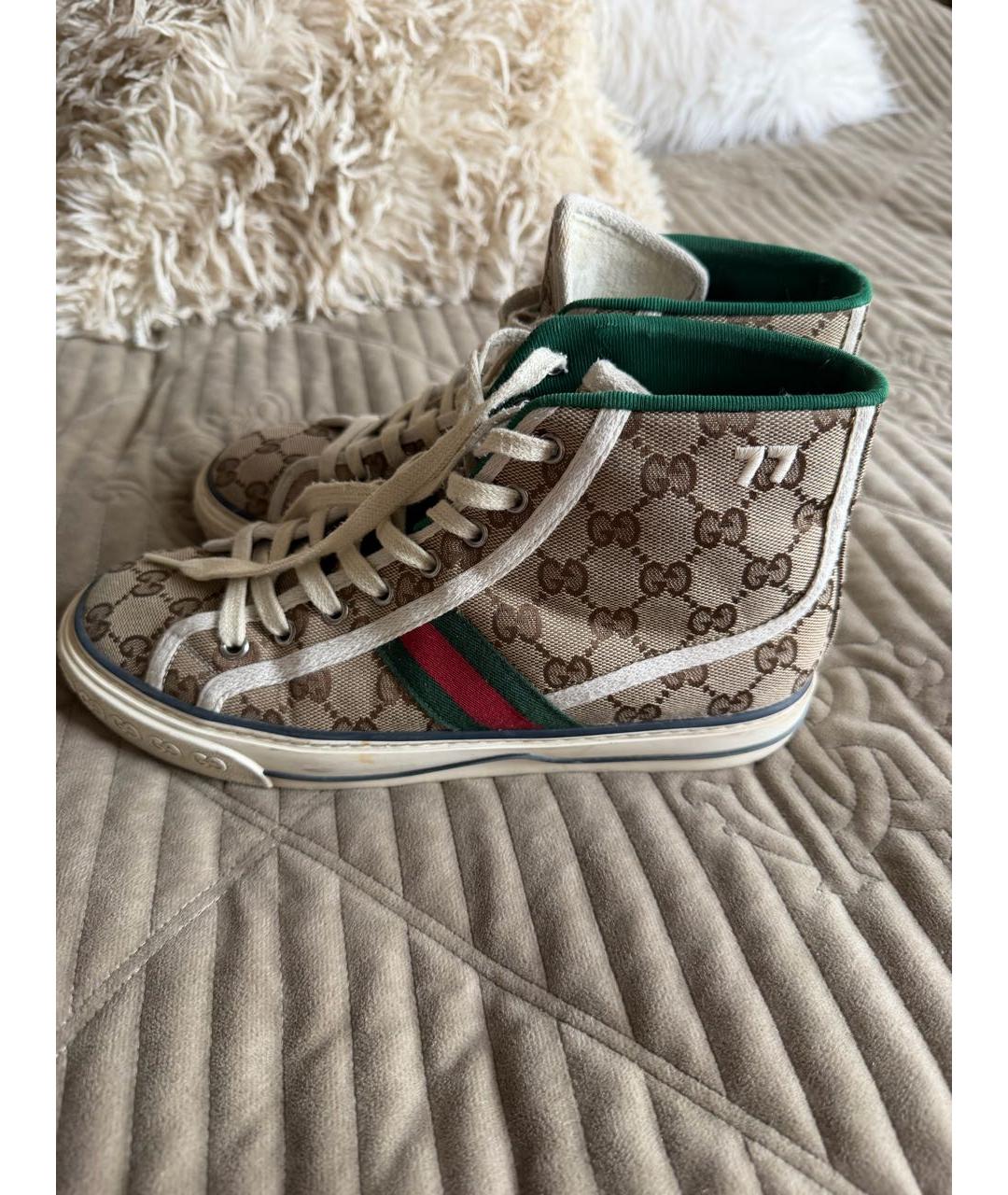 GUCCI Коричневые текстильные кеды, фото 5