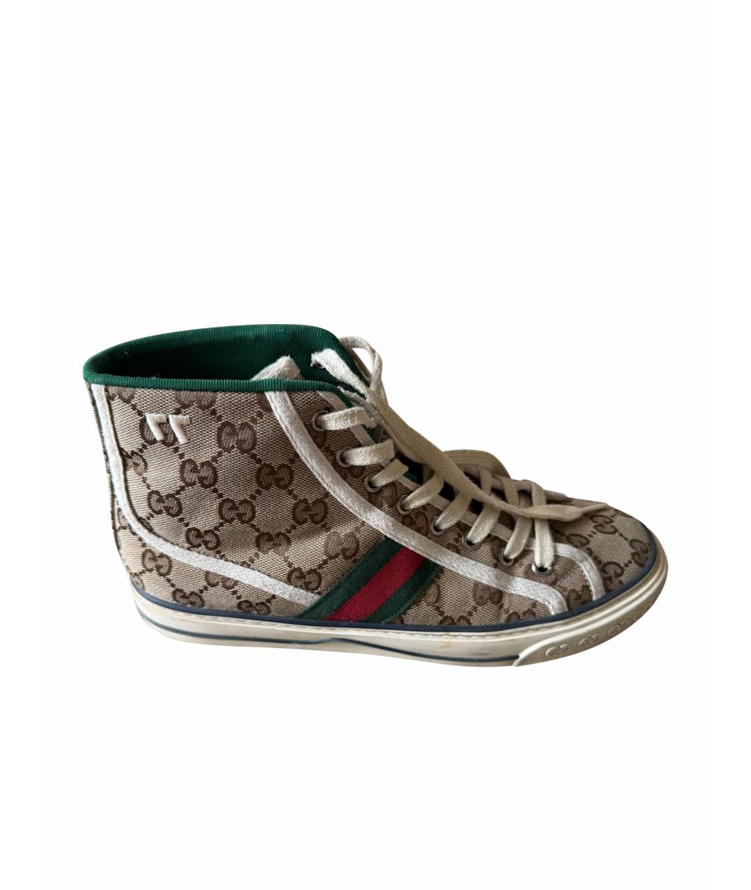 GUCCI Коричневые текстильные кеды, фото 1