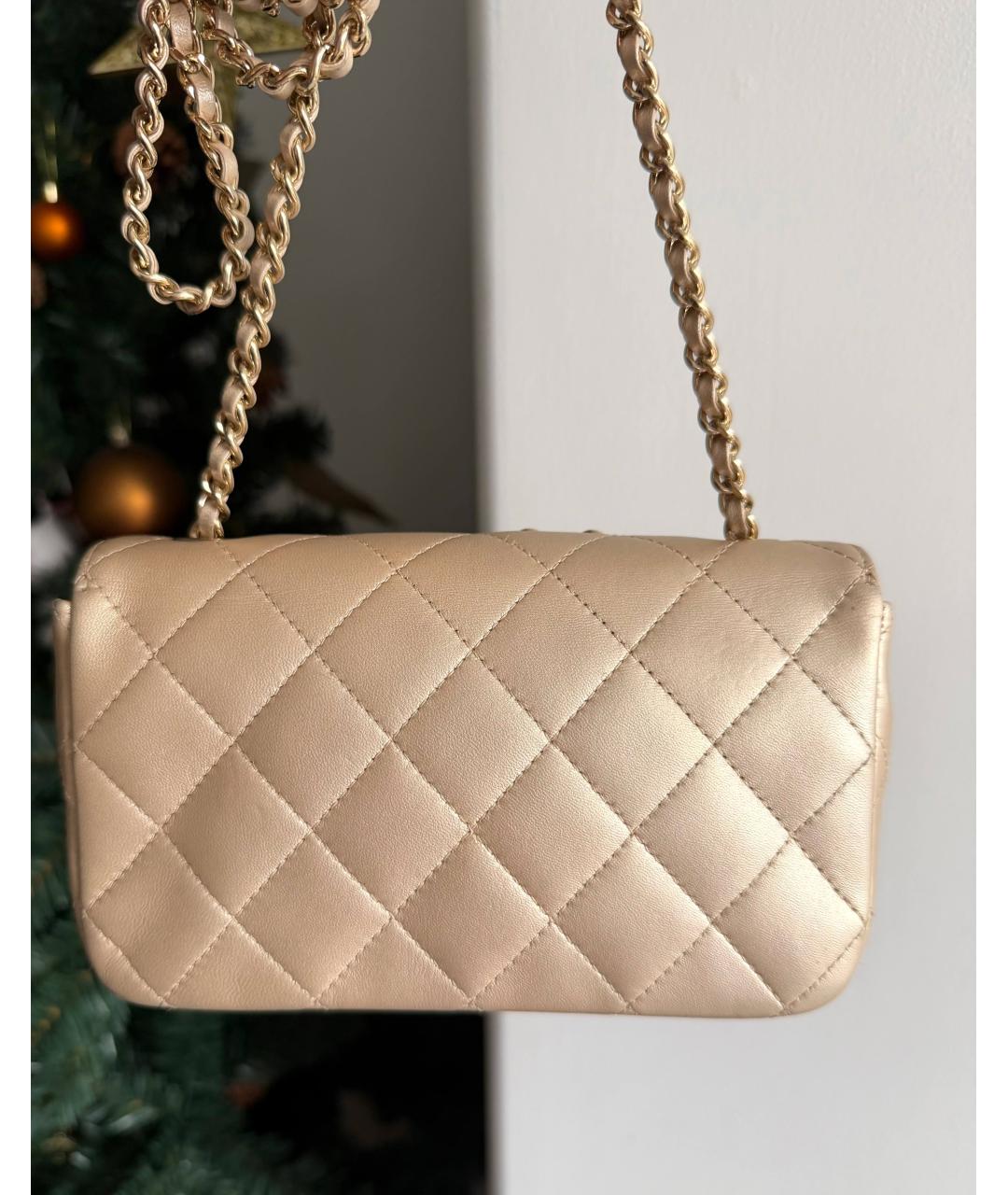 CHANEL Золотая кожаная сумка через плечо, фото 4