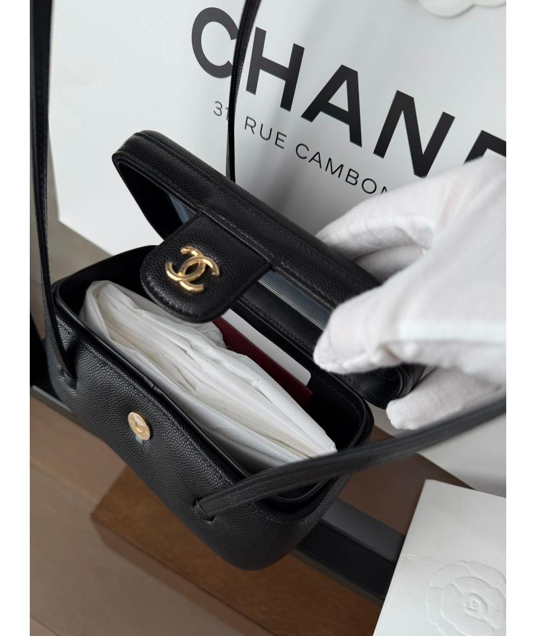 CHANEL Черная кожаная сумка тоут, фото 5