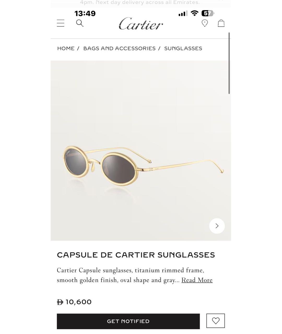 CARTIER Золотые металлические солнцезащитные очки, фото 9