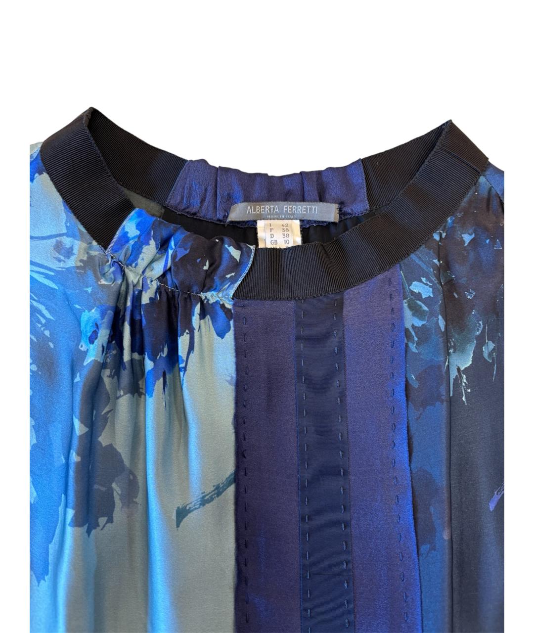 ALBERTA FERRETTI Синее шелковое повседневное платье, фото 3