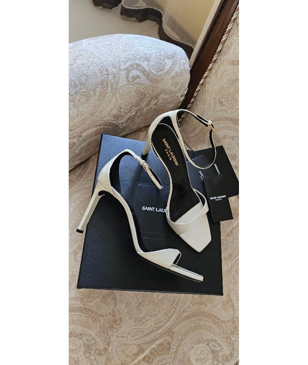 SAINT LAURENT Белые кожаные босоножки, фото 3