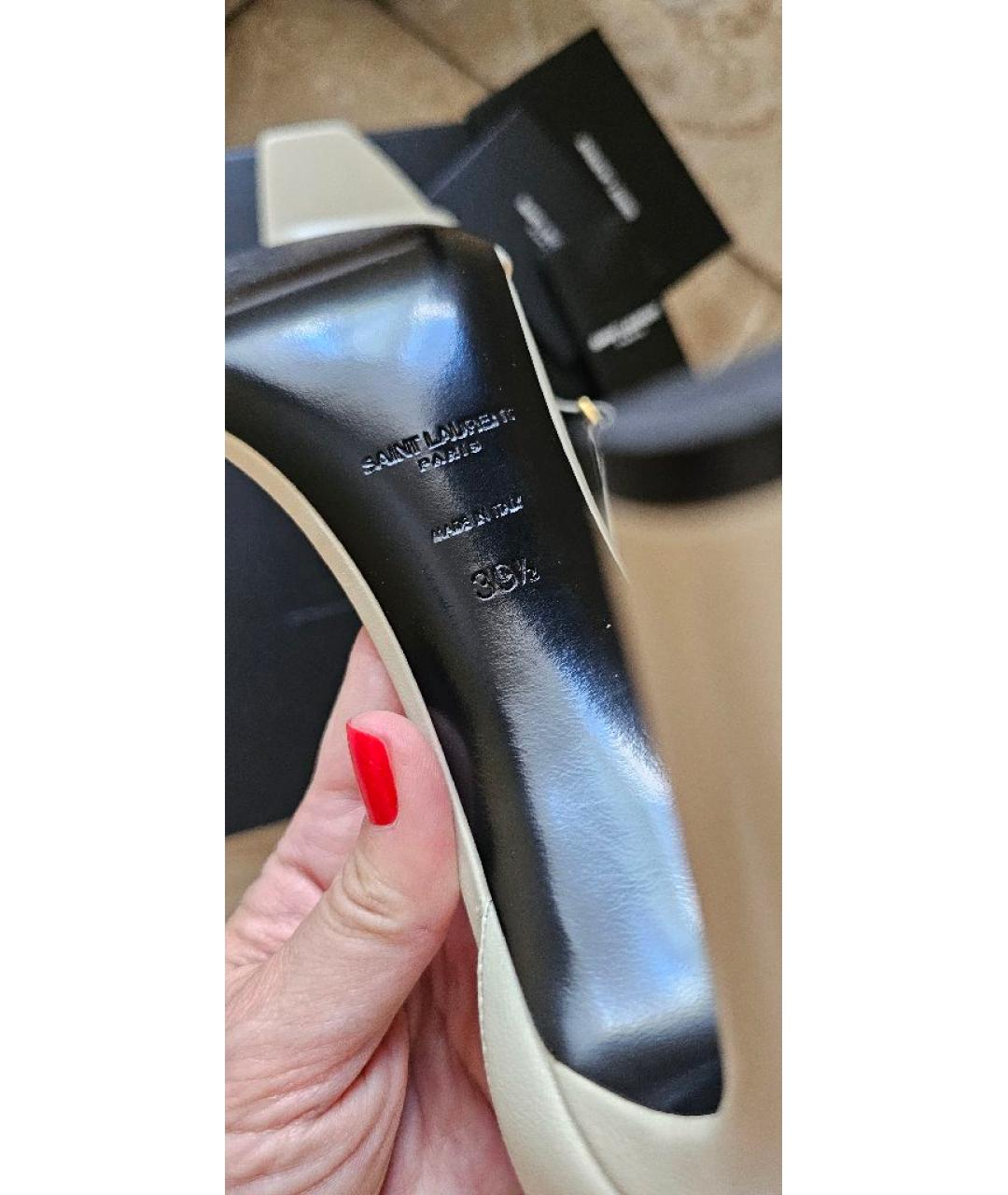 SAINT LAURENT Белые кожаные босоножки, фото 6