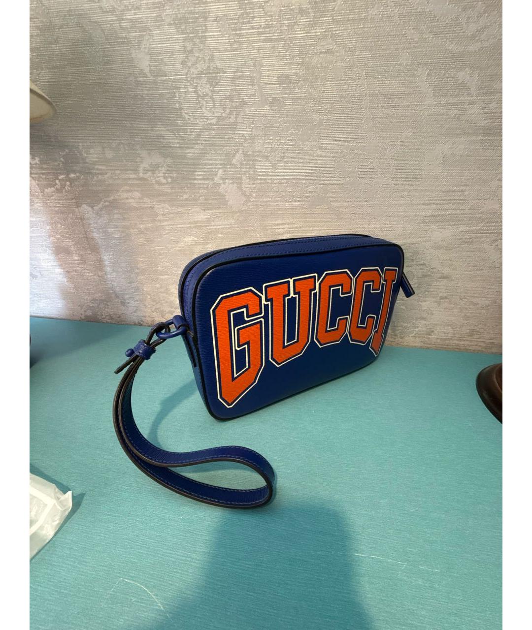 GUCCI Темно-синяя кожаная барсетка, фото 2