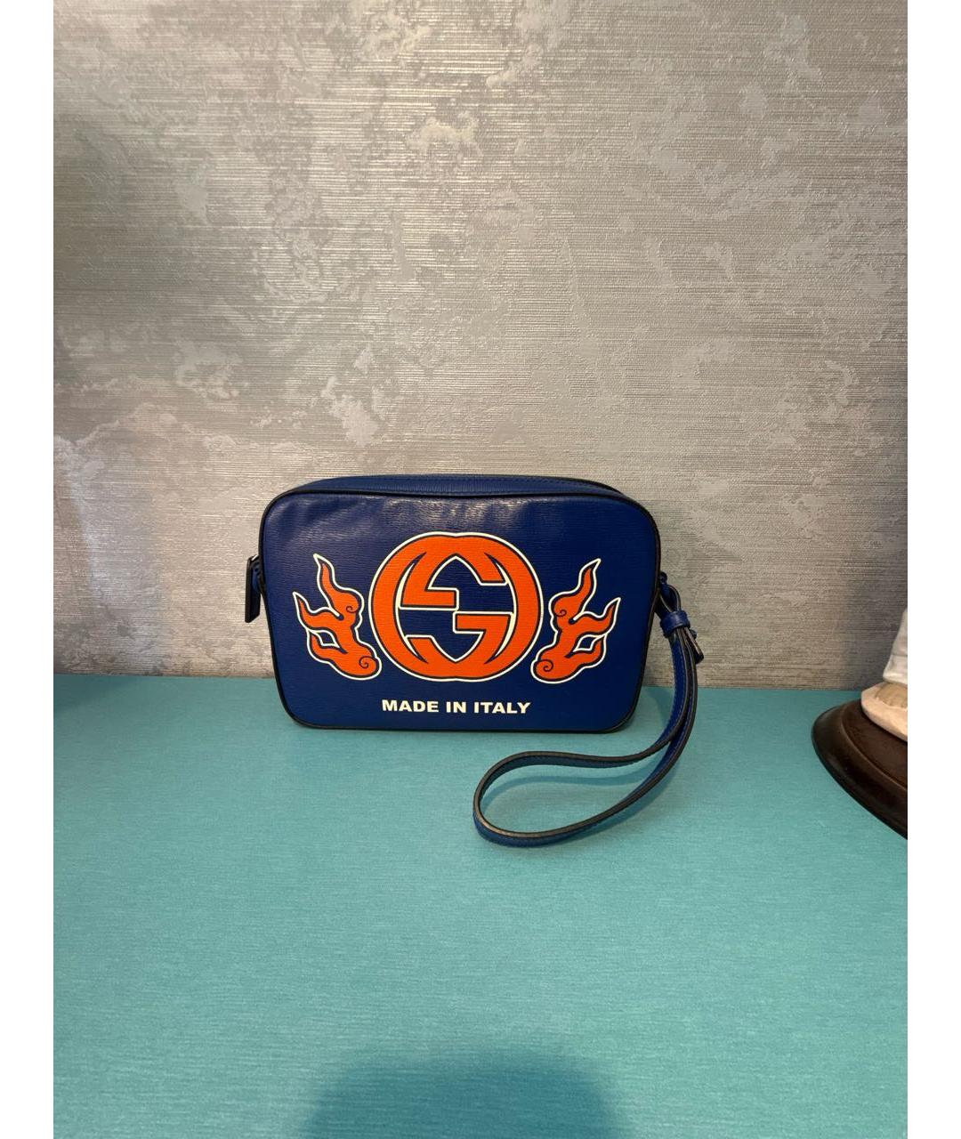 GUCCI Темно-синяя кожаная барсетка, фото 3