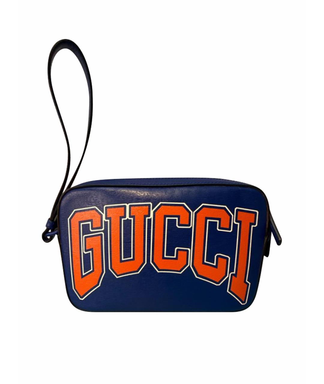 GUCCI Темно-синяя кожаная барсетка, фото 1