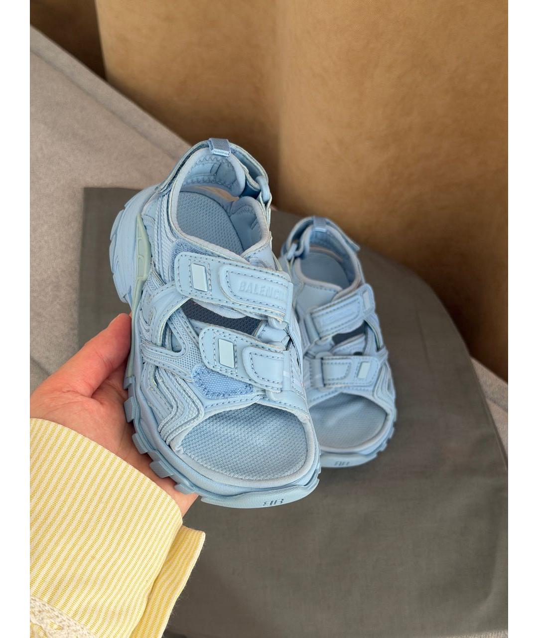 BALENCIAGA Голубые кожаные сандалии и шлепанцы, фото 3