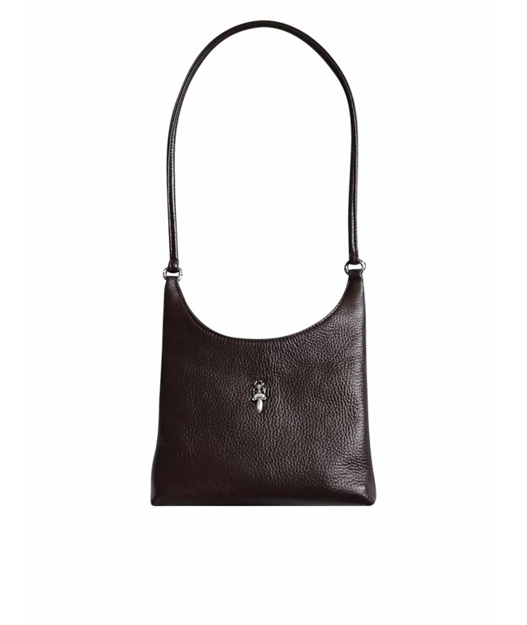 CHROME HEARTS Коричневая кожаная сумка с короткими ручками, фото 3