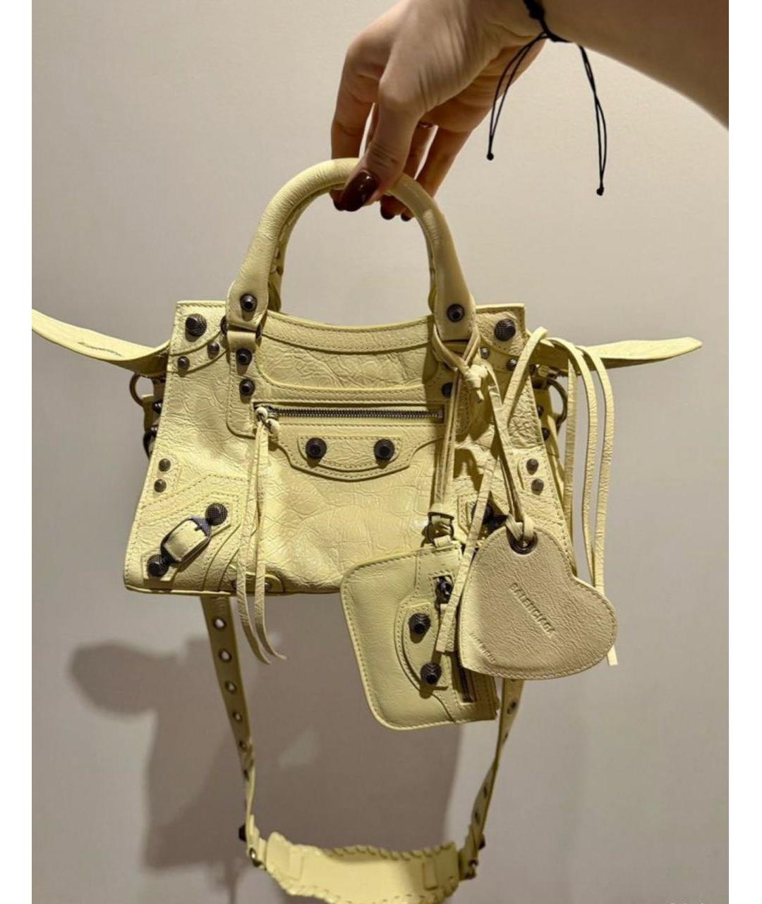 BALENCIAGA Желтая кожаная сумка с короткими ручками, фото 5