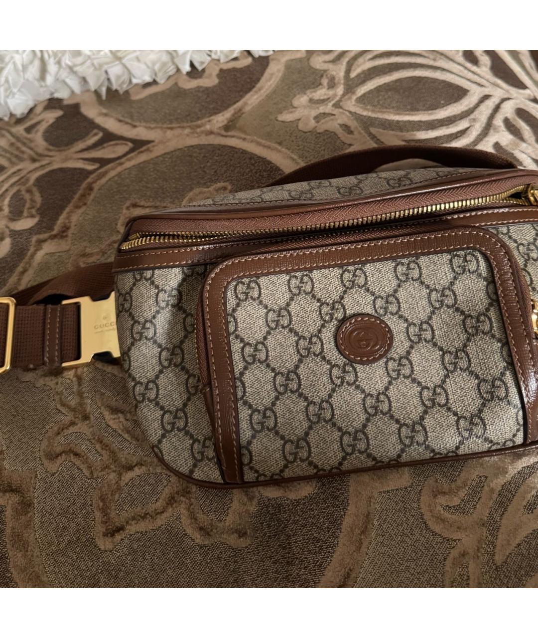 GUCCI Бежевая кожаная поясная сумка, фото 2