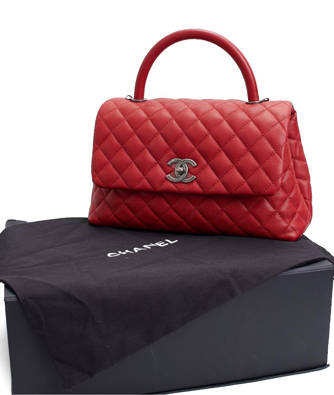 CHANEL Красная кожаная сумка с короткими ручками, фото 8