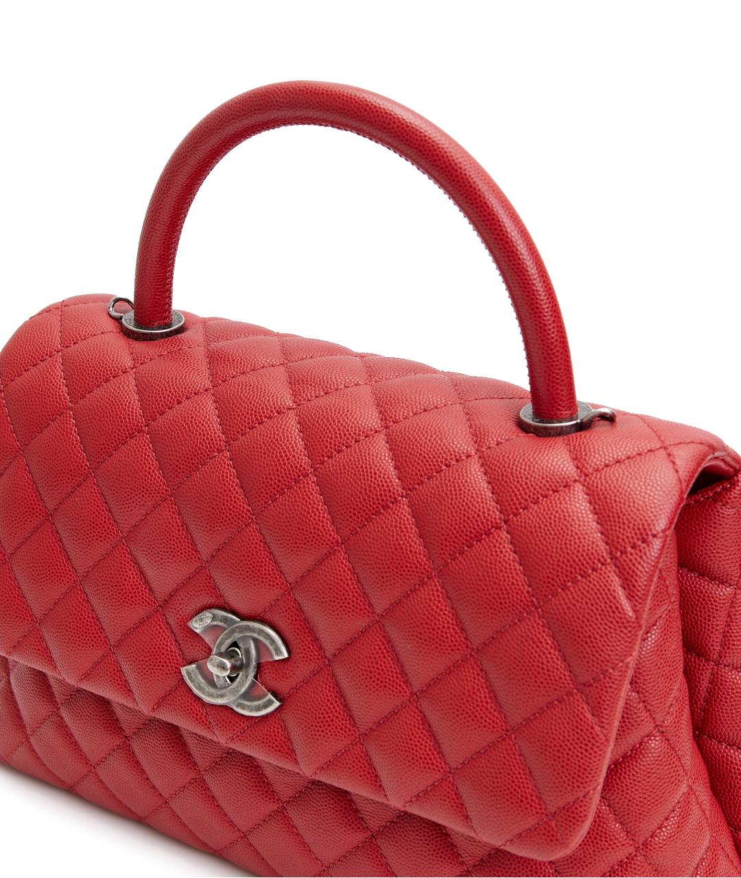 CHANEL Красная кожаная сумка с короткими ручками, фото 4