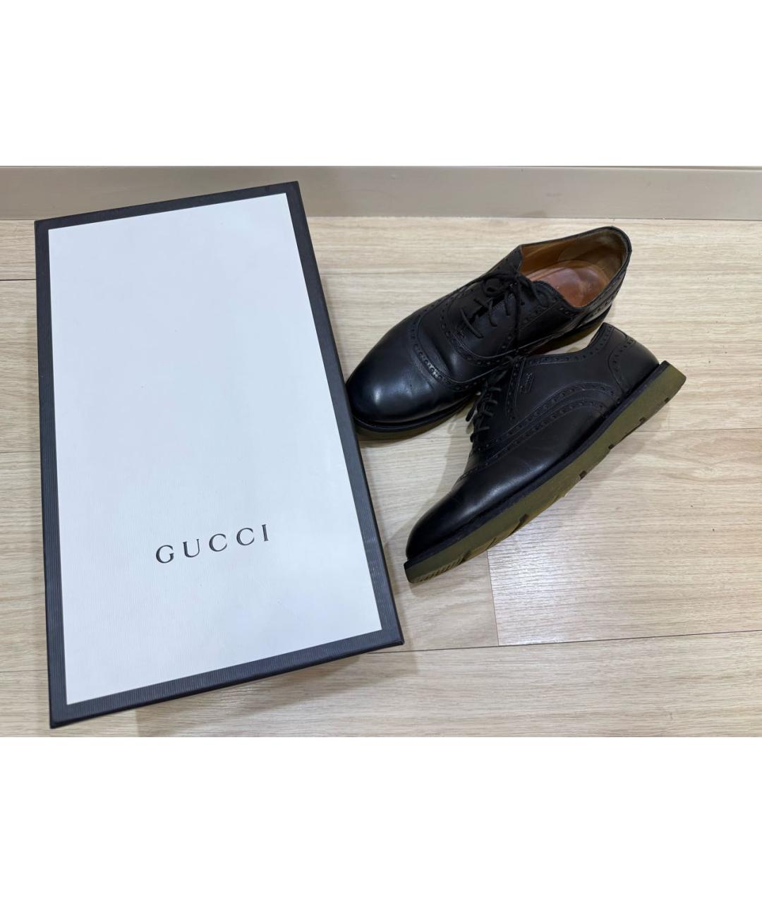 GUCCI Черные кожаные туфли, фото 6