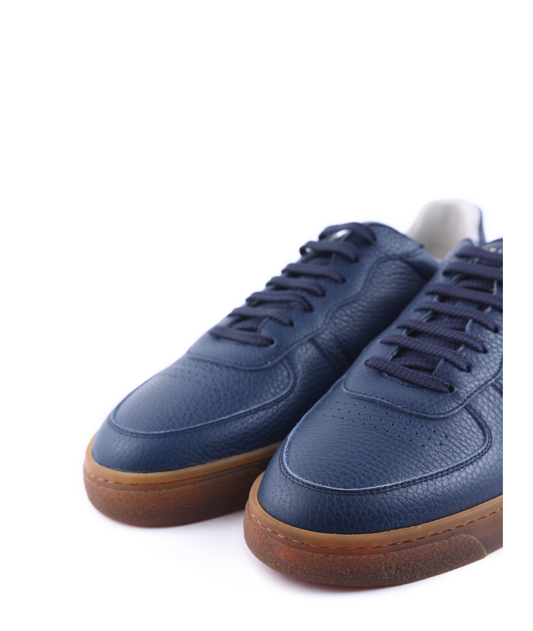 BRUNELLO CUCINELLI Темно-синие кожаные низкие кроссовки / кеды, фото 5