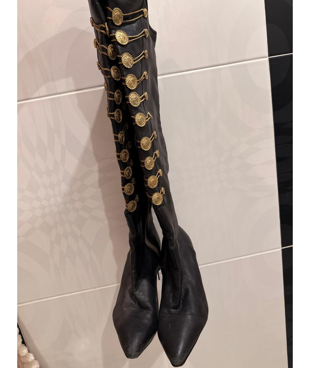 VERSACE Черные кожаные ботфорты, фото 7