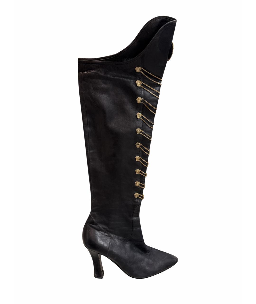 VERSACE Черные кожаные ботфорты, фото 1
