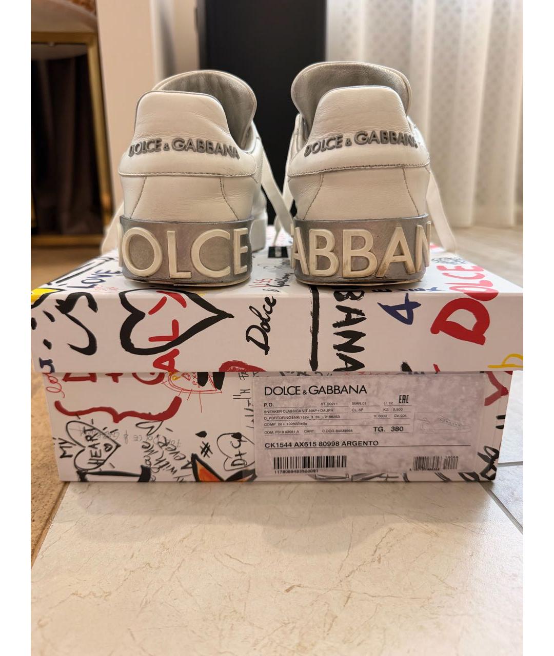 DOLCE&GABBANA Белые кожаные кеды, фото 4