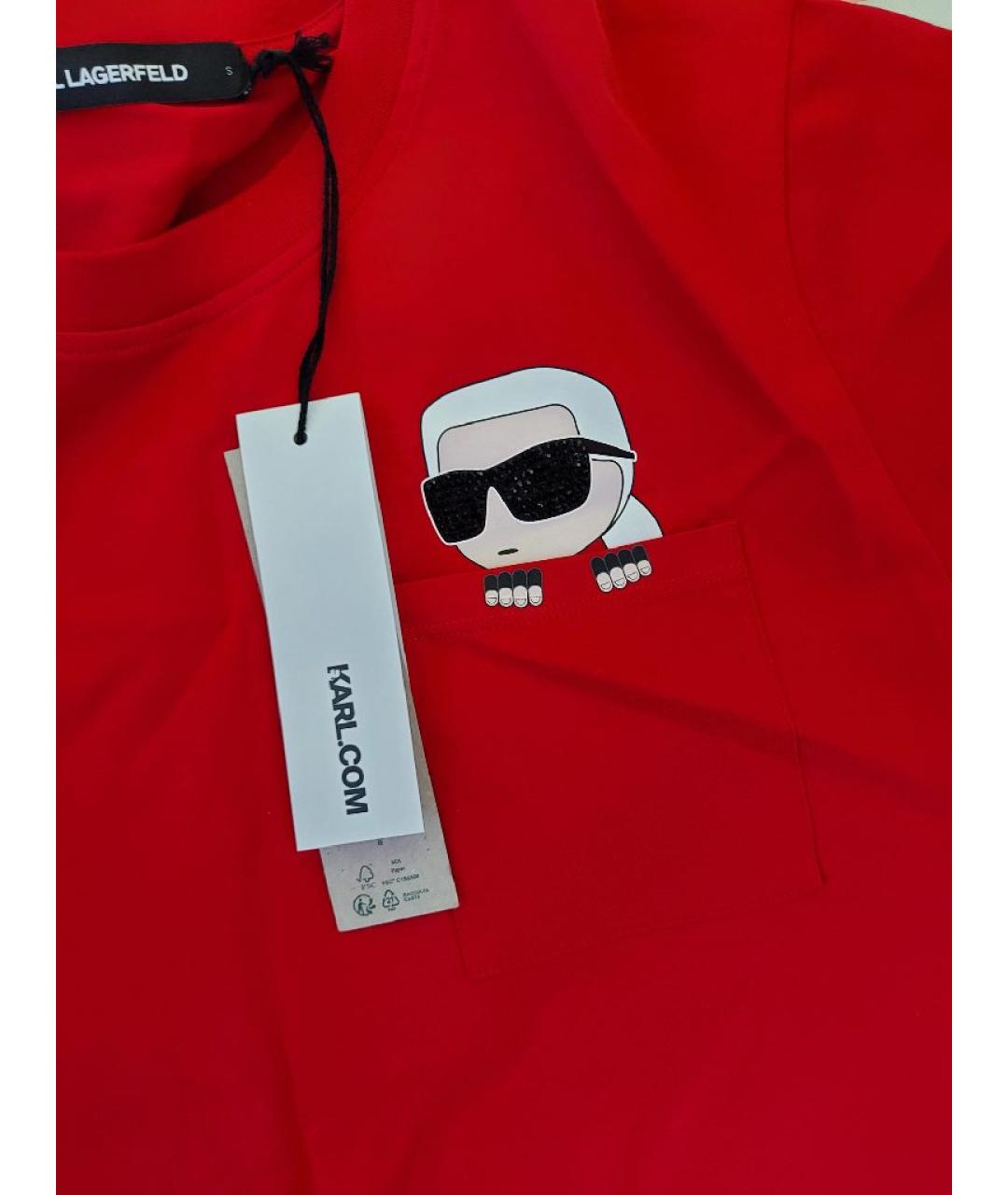 KARL LAGERFELD Красная хлопковая футболка, фото 4