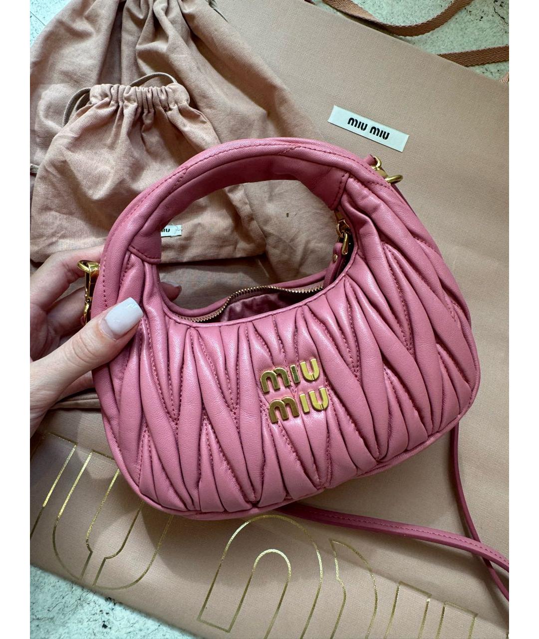 MIU MIU Розовая кожаная сумка через плечо, фото 2