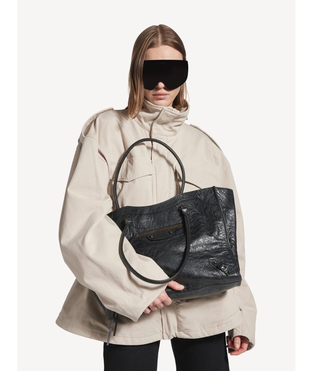 BALENCIAGA Черная кожаная сумка тоут, фото 7
