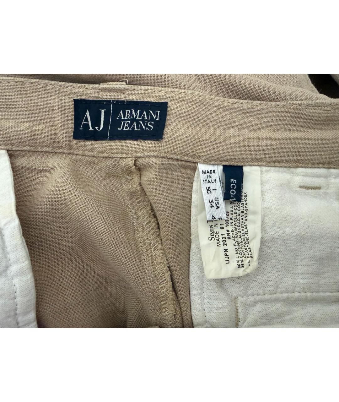 ARMANI JEANS Бежевые льняные повседневные брюки, фото 3