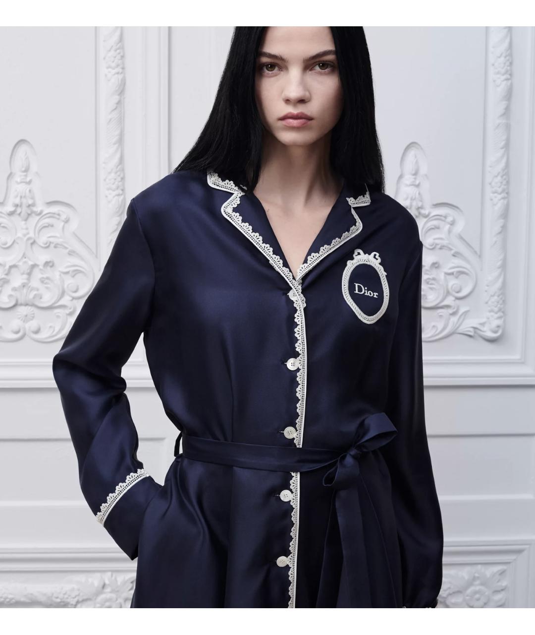 CHRISTIAN DIOR Темно-синее шелковое повседневное платье, фото 2