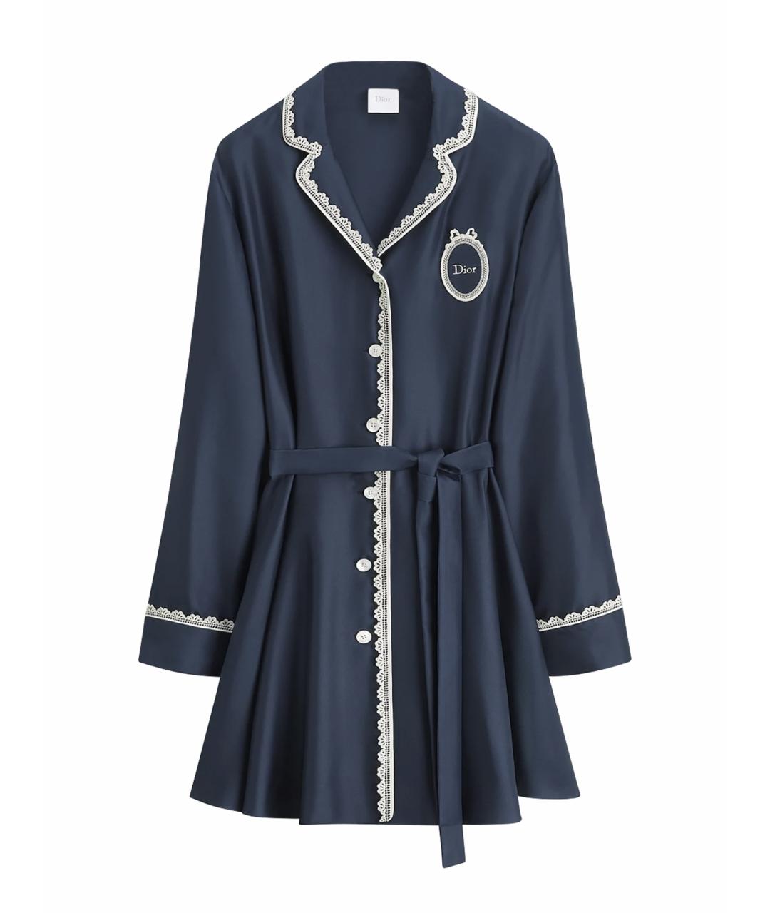 CHRISTIAN DIOR Темно-синее шелковое повседневное платье, фото 1