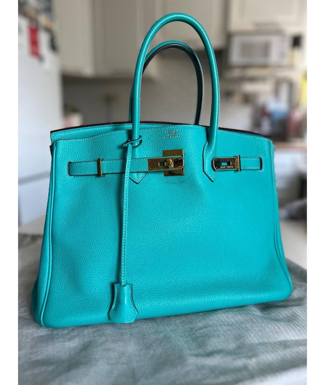 HERMES Бирюзовая кожаная сумка с короткими ручками, фото 9
